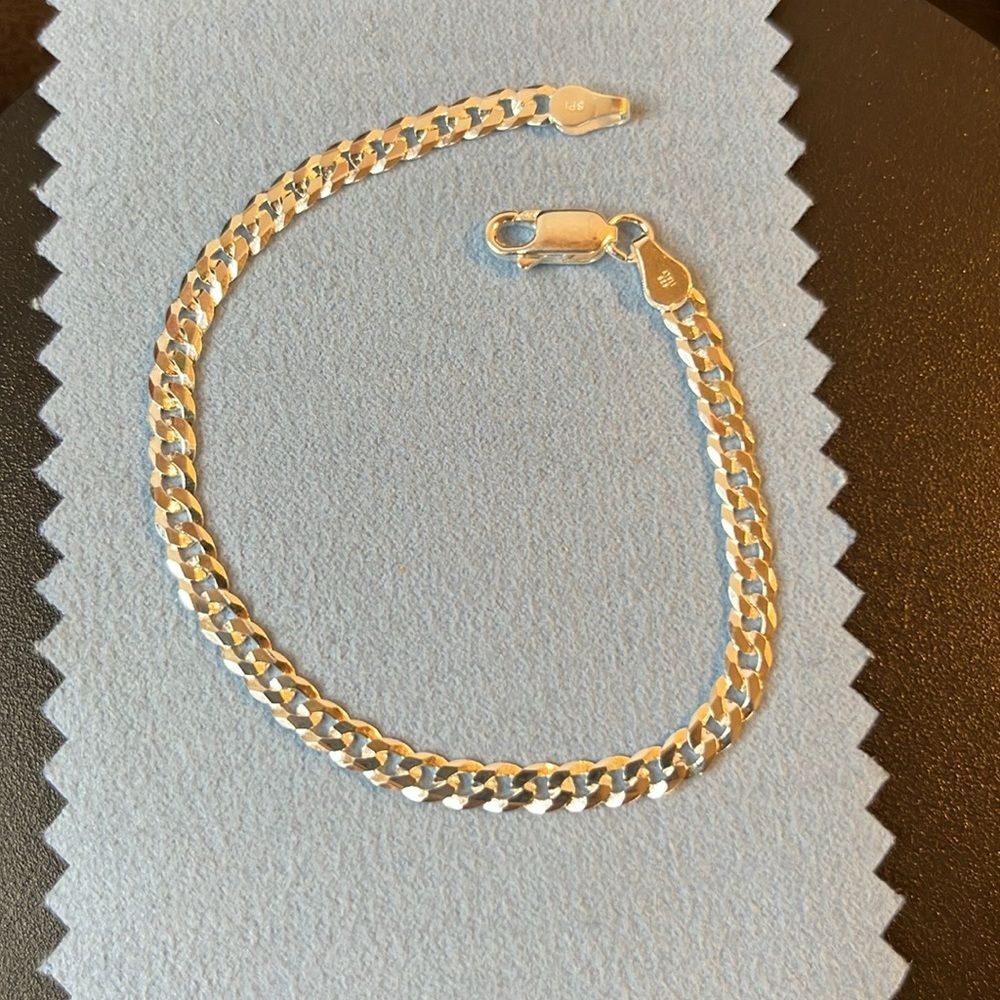 925 Sterling Silver Classic Cuban Chain Bracelet 4mm 7”
